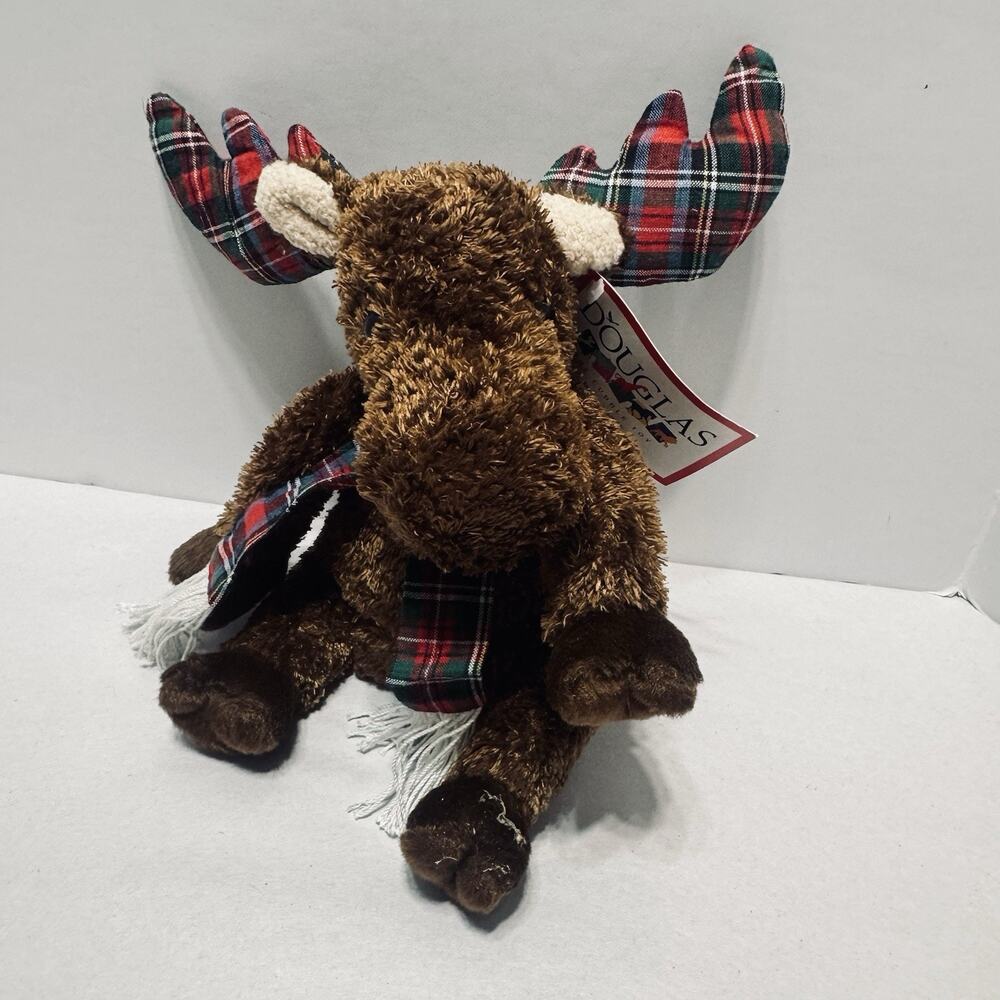 Douglas Cuddle Toys Brown Moose Plush Stuffed Animal Plaid Ears